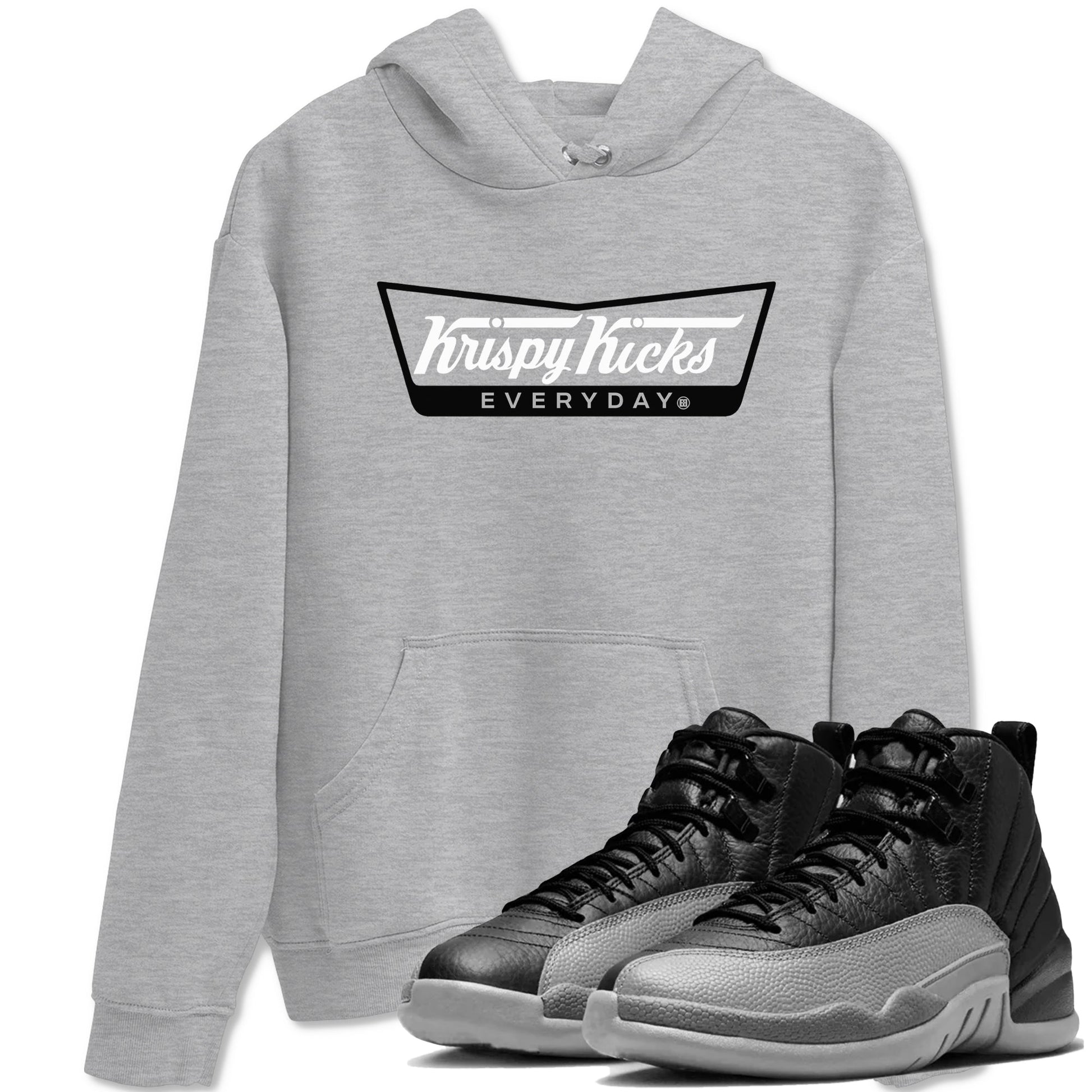 12s Black Wolf Grey shirts to match jordans Krispy Kicks sneaker match tees Air Jordan 12 Black Wolf Grey SNRT Sneaker Release Tees unisex cotton Heather Grey 1 crew neck shirts