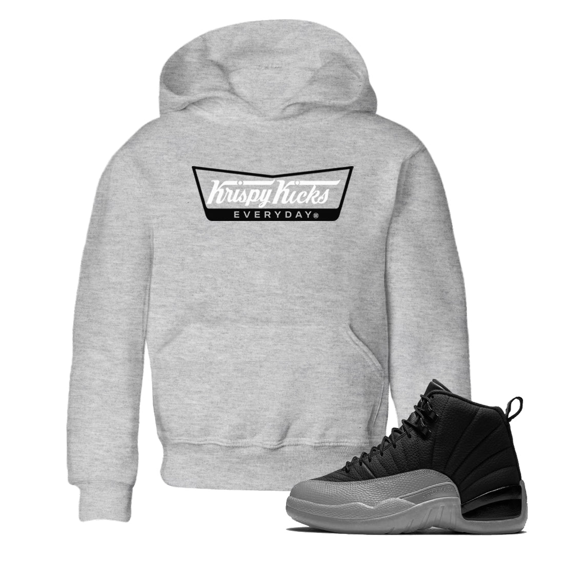 12s Black Wolf Grey shirts to match jordans Krispy Kicks sneaker match tees Air Jordan 12 Black Wolf Grey SNRT Sneaker Release Tees Youth Baby Heather Grey 1 crew neck shirts