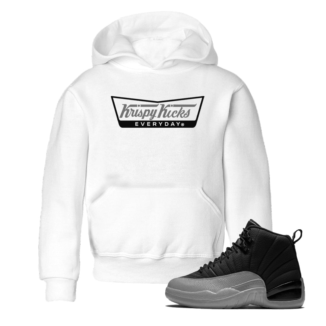 12s Black Wolf Grey shirts to match jordans Krispy Kicks sneaker match tees Air Jordan 12 Black Wolf Grey SNRT Sneaker Release Tees Youth Baby White 1 crew neck shirts