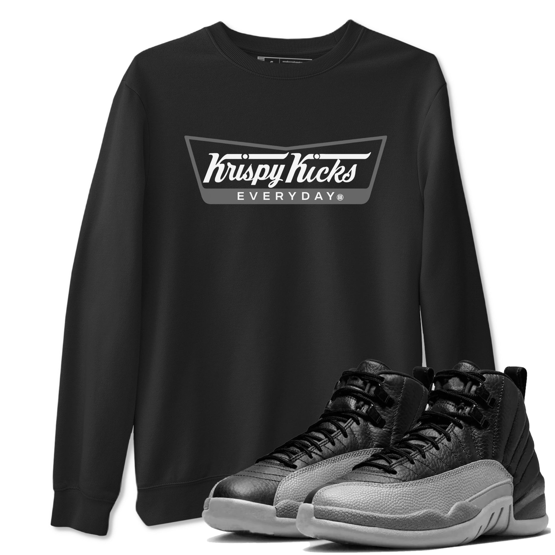 12s Black Wolf Grey shirts to match jordans Krispy Kicks sneaker match tees Air Jordan 12 Black Wolf Grey SNRT Sneaker Release Tees unisex cotton Black 1 crew neck shirts