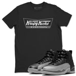 12s Black Wolf Grey shirts to match jordans Krispy Kicks sneaker match tees Air Jordan 12 Black Wolf Grey SNRT Sneaker Release Tees unisex cotton Black 1 crew neck shirts