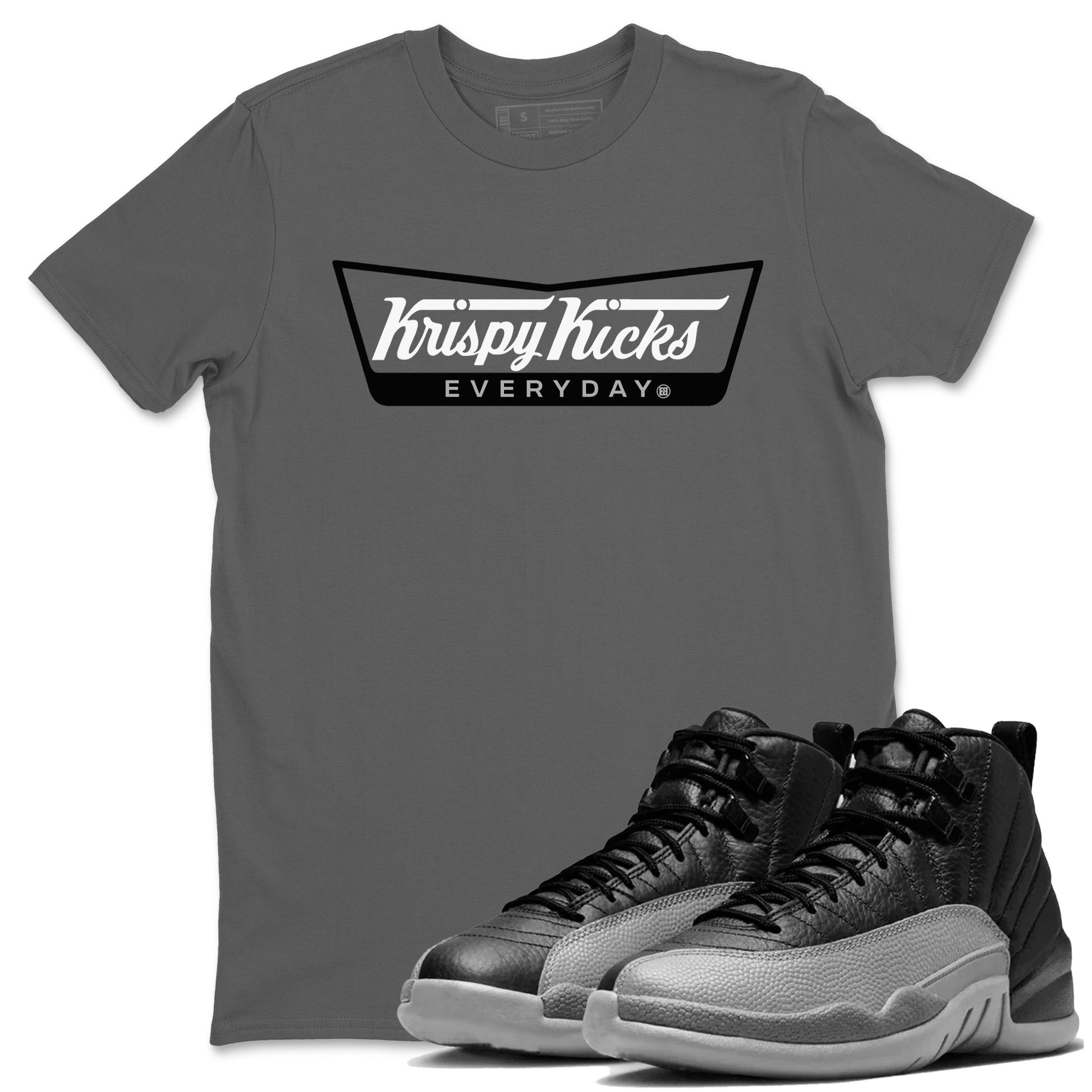 12s Black Wolf Grey shirts to match jordans Krispy Kicks sneaker match tees Air Jordan 12 Black Wolf Grey SNRT Sneaker Release Tees unisex cotton Cool Grey 1 crew neck shirts