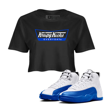 12s Blueberry shirts to match jordans Krispy Kicks best t shirts to wear with jordans AJ12 White and Game Royal match shoes to clothes SNRT Sneaker Tees unisex cotton Black 1 crop tee