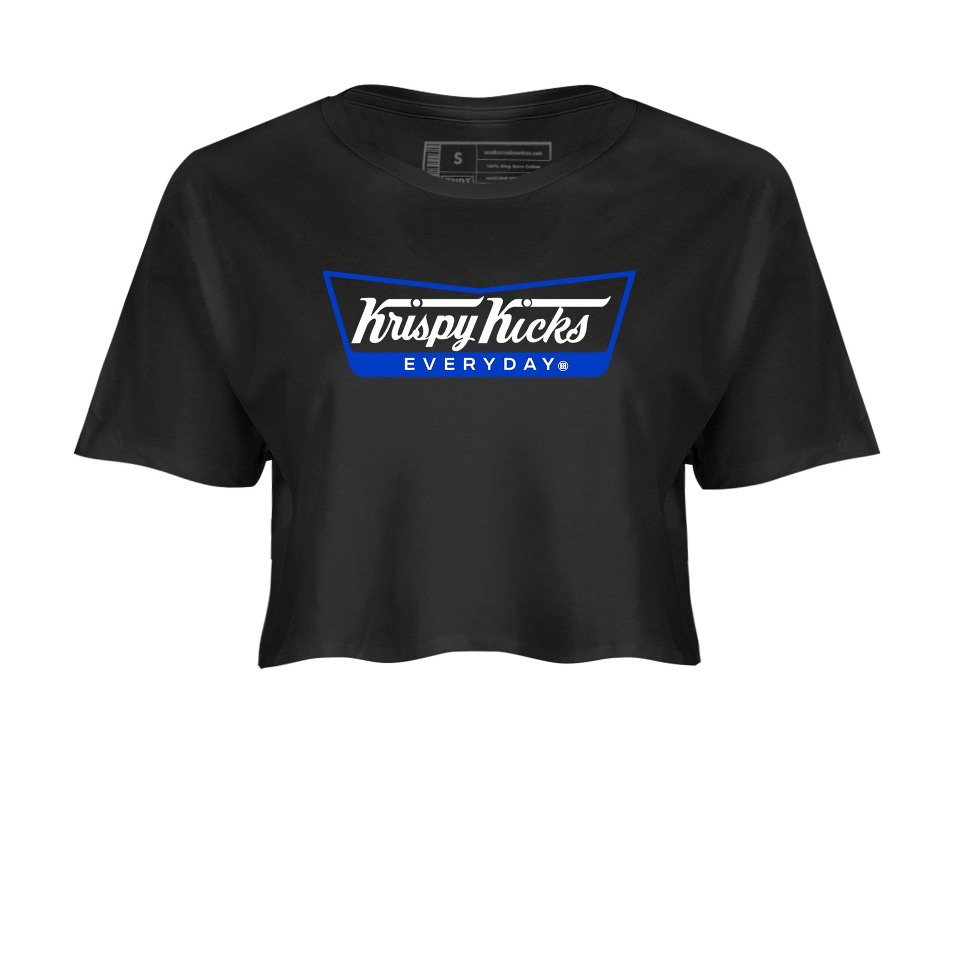 12s Blueberry shirts to match jordans Krispy Kicks best t shirts to wear with jordans AJ12 White and Game Royal match shoes to clothes SNRT Sneaker Tees unisex cotton Black 2 crop tee