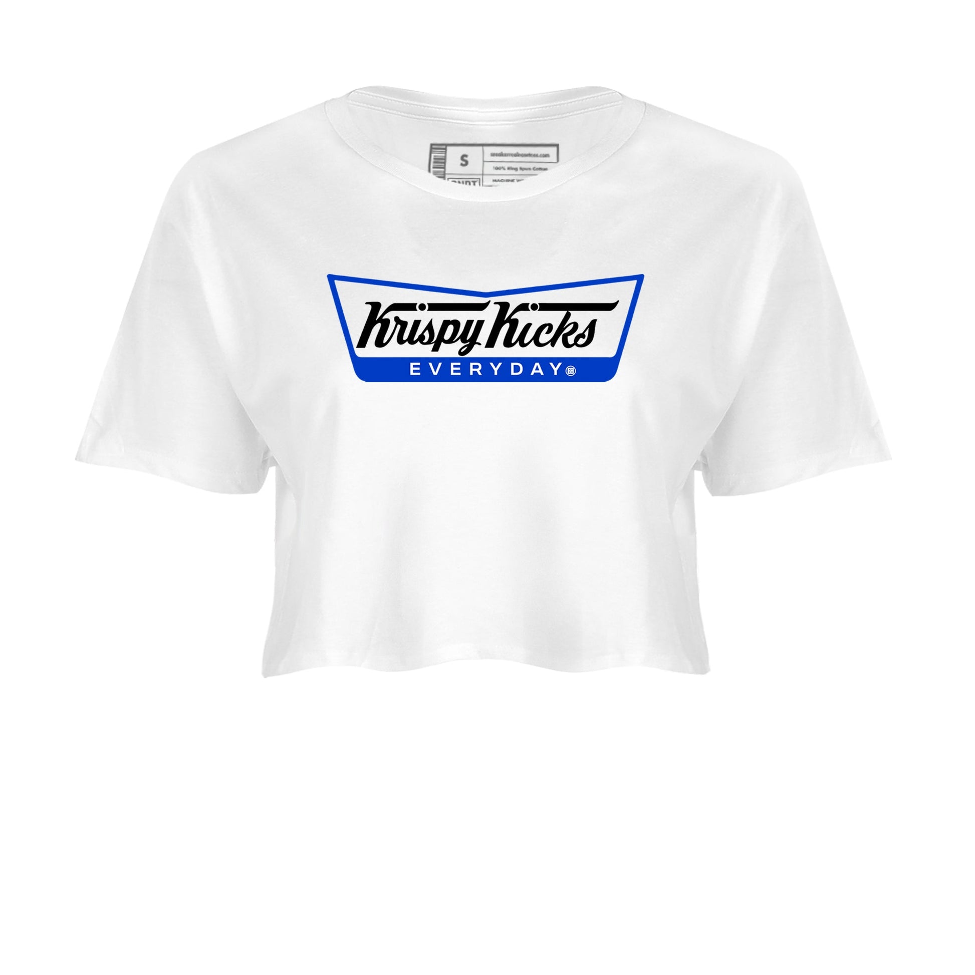 12s Blueberry shirts to match jordans Krispy Kicks best t shirts to wear with jordans AJ12 White and Game Royal match shoes to clothes SNRT Sneaker Tees unisex cotton White 2 crop tee