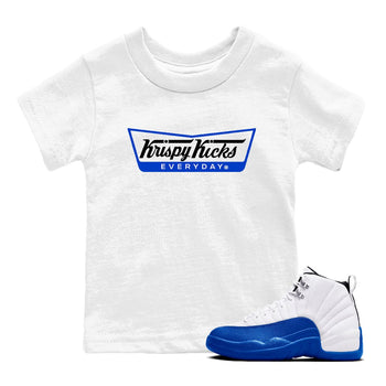 12s Blueberry shirts to match jordans Krispy Kicks best t shirts to wear with jordans AJ12 White and Game Royal match shoes to clothes SNRT Sneaker Tees Youth Baby White 1 tee