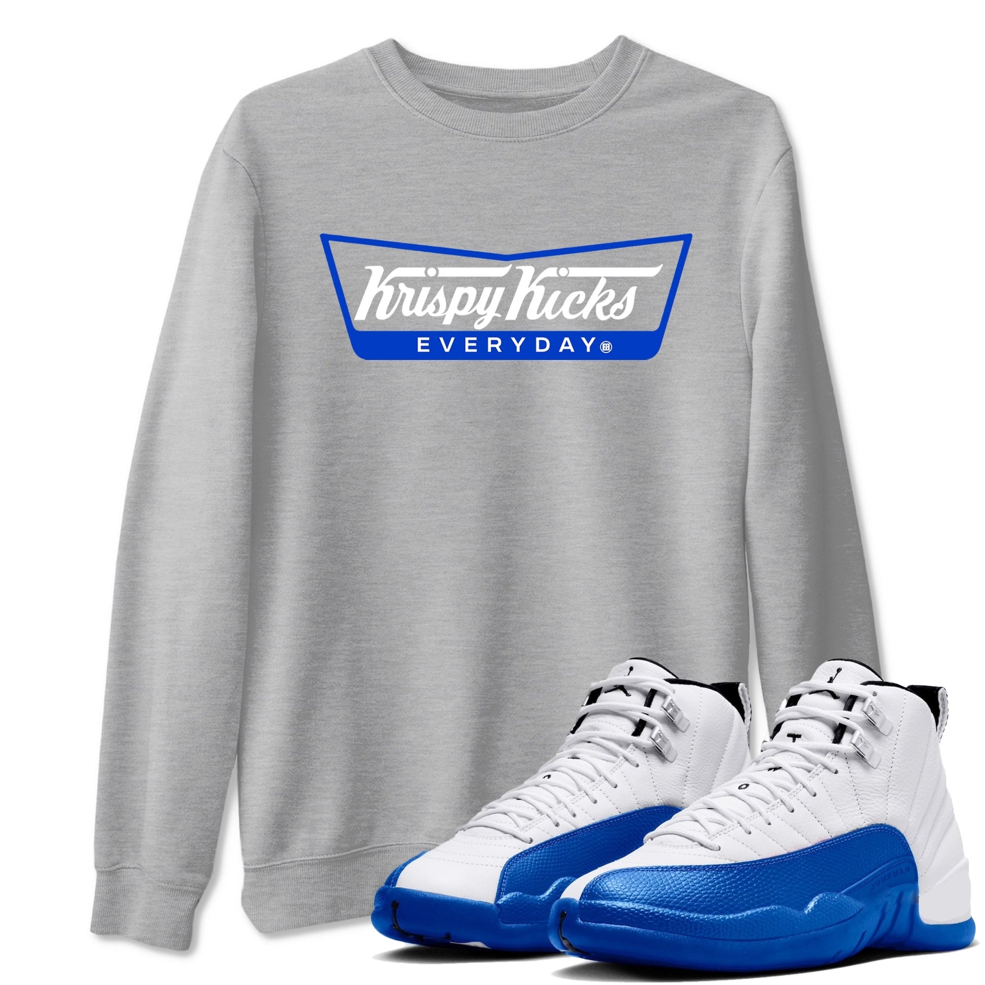12s Blueberry shirts to match jordans Krispy Kicks best t shirts to wear with jordans AJ12 White and Game Royal match shoes to clothes SNRT Sneaker Tees unisex cotton Heather Grey 1 shirts