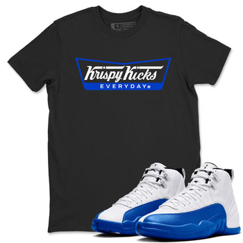 12s Blueberry shirts to match jordans Krispy Kicks best t shirts to wear with jordans AJ12 White and Game Royal match shoes to clothes SNRT Sneaker Tees unisex cotton Black 1 shirts