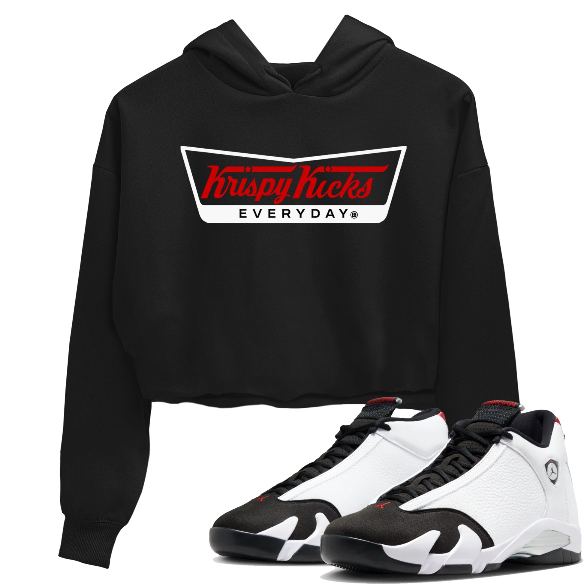 Air Jordan 14 Black Toe t shirts to match sneakers Krispy Kicks sneaker match tees 14s Black Toe sneaker match tee SNRT Sneaker Tees unisex cotton Black 1 crop tee