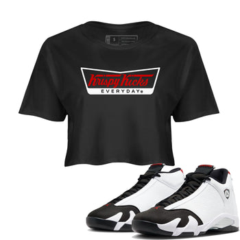 Air Jordan 14 Black Toe t shirts to match sneakers Krispy Kicks sneaker match tees 14s Black Toe sneaker match tee SNRT Sneaker Tees unisex cotton Black 1 crop tee