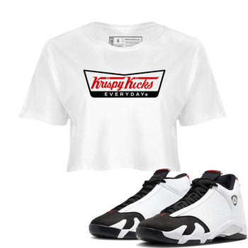 Air Jordan 14 Black Toe t shirts to match sneakers Krispy Kicks sneaker match tees 14s Black Toe sneaker match tee SNRT Sneaker Tees unisex cotton White 1 crop tee