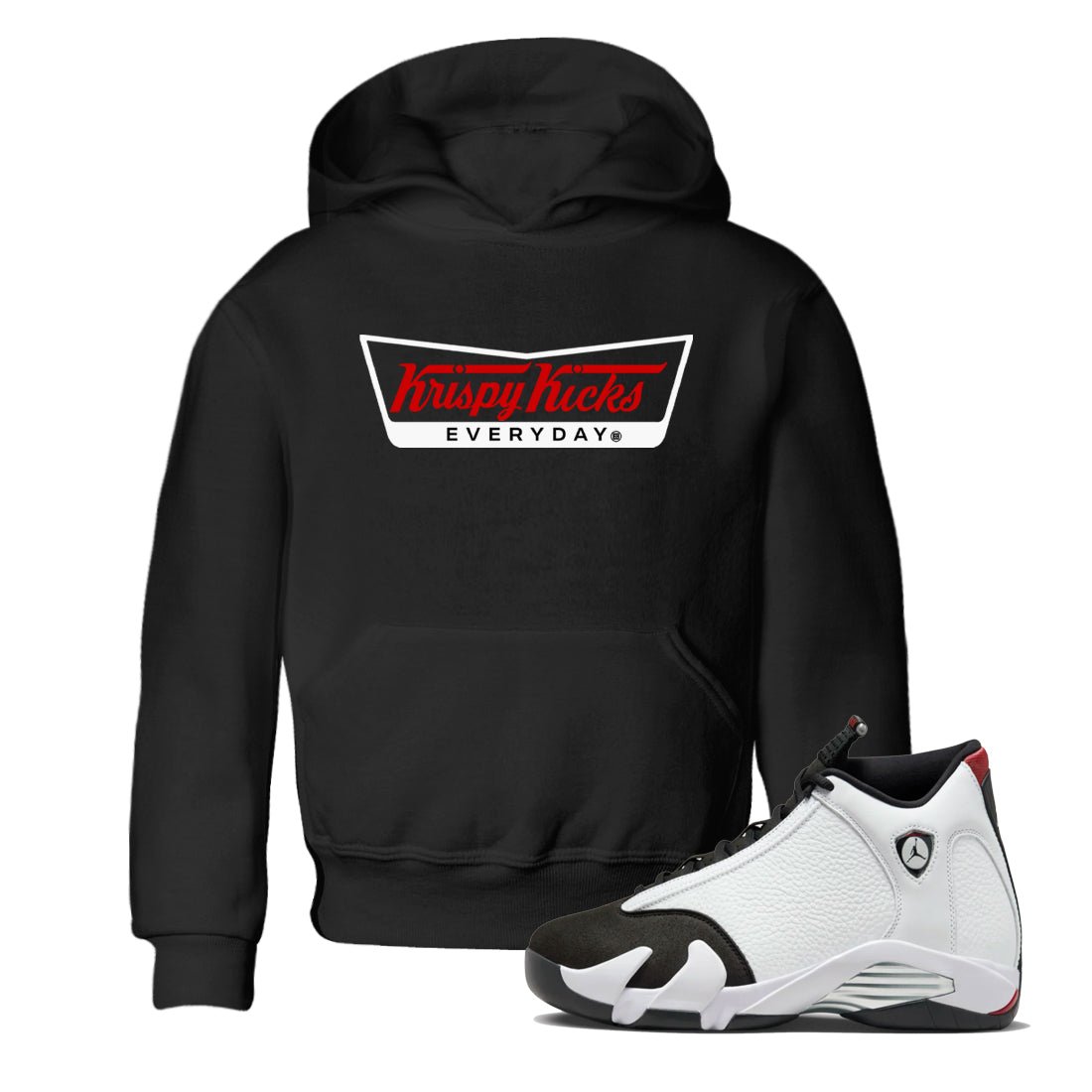 Air Jordan 14 Black Toe t shirts to match sneakers Krispy Kicks sneaker match tees 14s Black Toe sneaker match tee SNRT Sneaker Tees Youth Baby Black 1 tee