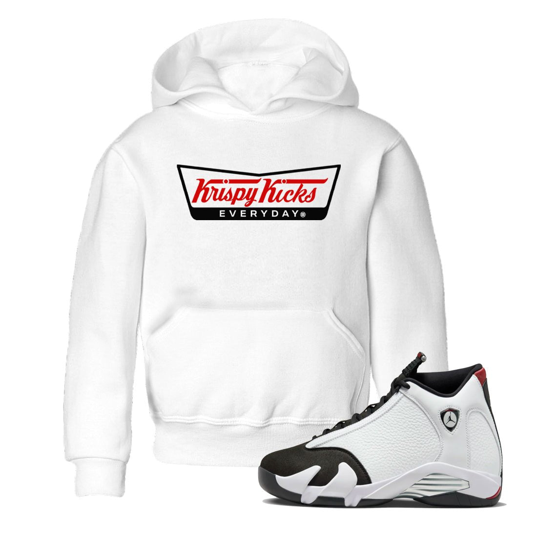 Air Jordan 14 Black Toe t shirts to match sneakers Krispy Kicks sneaker match tees 14s Black Toe sneaker match tee SNRT Sneaker Tees Youth Baby White 1 tee