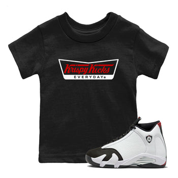 Air Jordan 14 Black Toe t shirts to match sneakers Krispy Kicks sneaker match tees 14s Black Toe sneaker match tee SNRT Sneaker Tees Youth Baby Black 1 tee