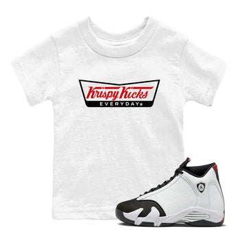 Air Jordan 14 Black Toe t shirts to match sneakers Krispy Kicks sneaker match tees 14s Black Toe sneaker match tee SNRT Sneaker Tees Youth Baby White 1 tee