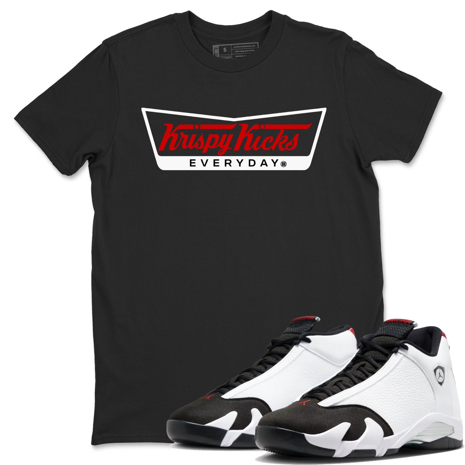 Air Jordan 14 Black Toe t shirts to match sneakers Krispy Kicks sneaker match tees 14s Black Toe sneaker match tee SNRT Sneaker Tees unisex cotton Black 1 shirts