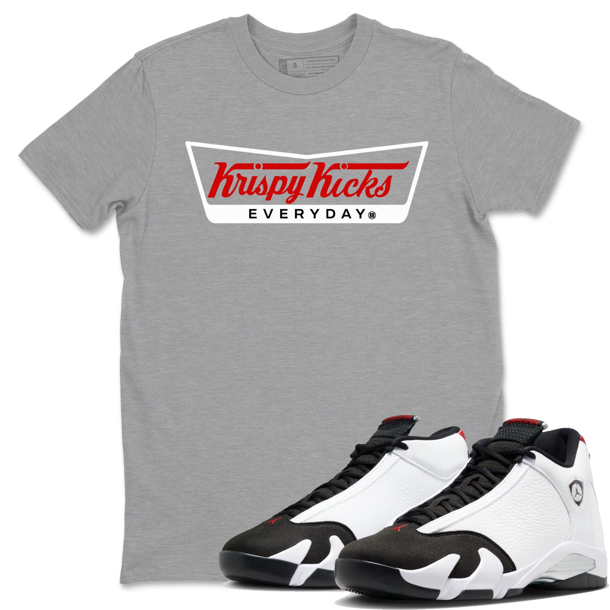 Air Jordan 14 Black Toe t shirts to match sneakers Krispy Kicks sneaker match tees 14s Black Toe sneaker match tee SNRT Sneaker Tees unisex cotton Heather Grey 1 shirts