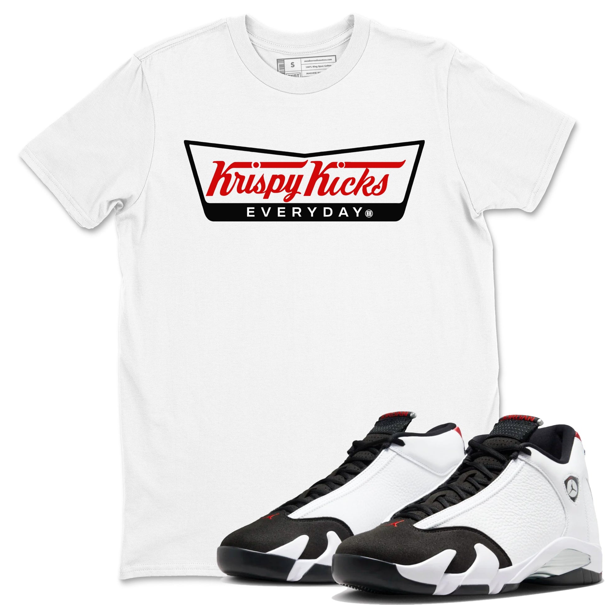 Air Jordan 14 Black Toe t shirts to match sneakers Krispy Kicks sneaker match tees 14s Black Toe sneaker match tee SNRT Sneaker Tees unisex cotton White 1 shirts