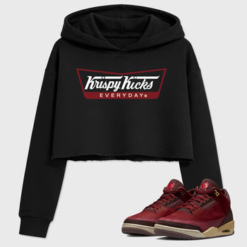 Krispy Kicks women’s crop tee designed to match the Air Jordan 3 Bin 23, featuring coordinated Black 1 options for a perfect streetwear vibe.