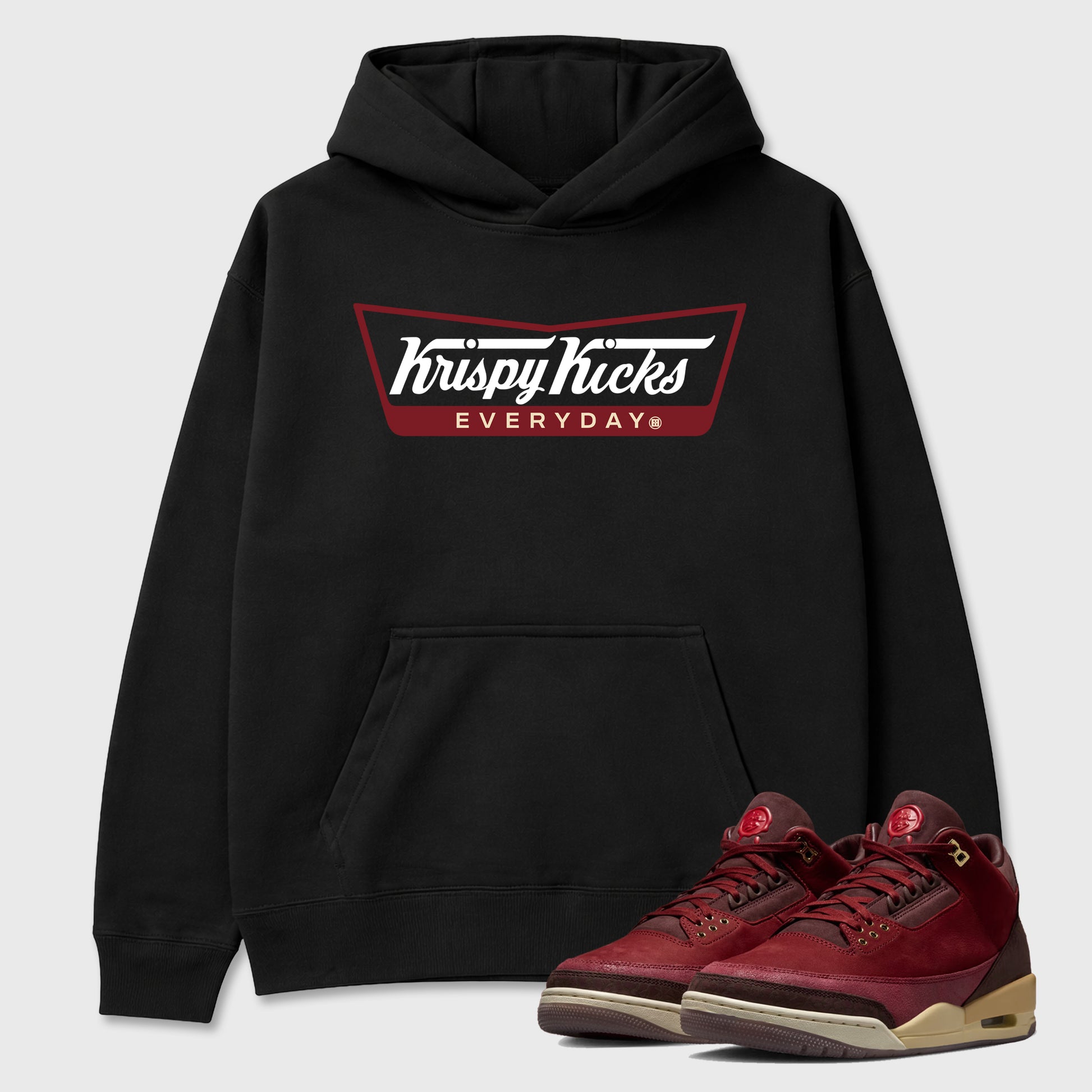 Krispy Kicks Graphic T-Shirt sneaker match tee designed for the Air Jordan 3 Bin 23, featuring coordinated color options for a perfect streetwear match. Black 1 shirt.