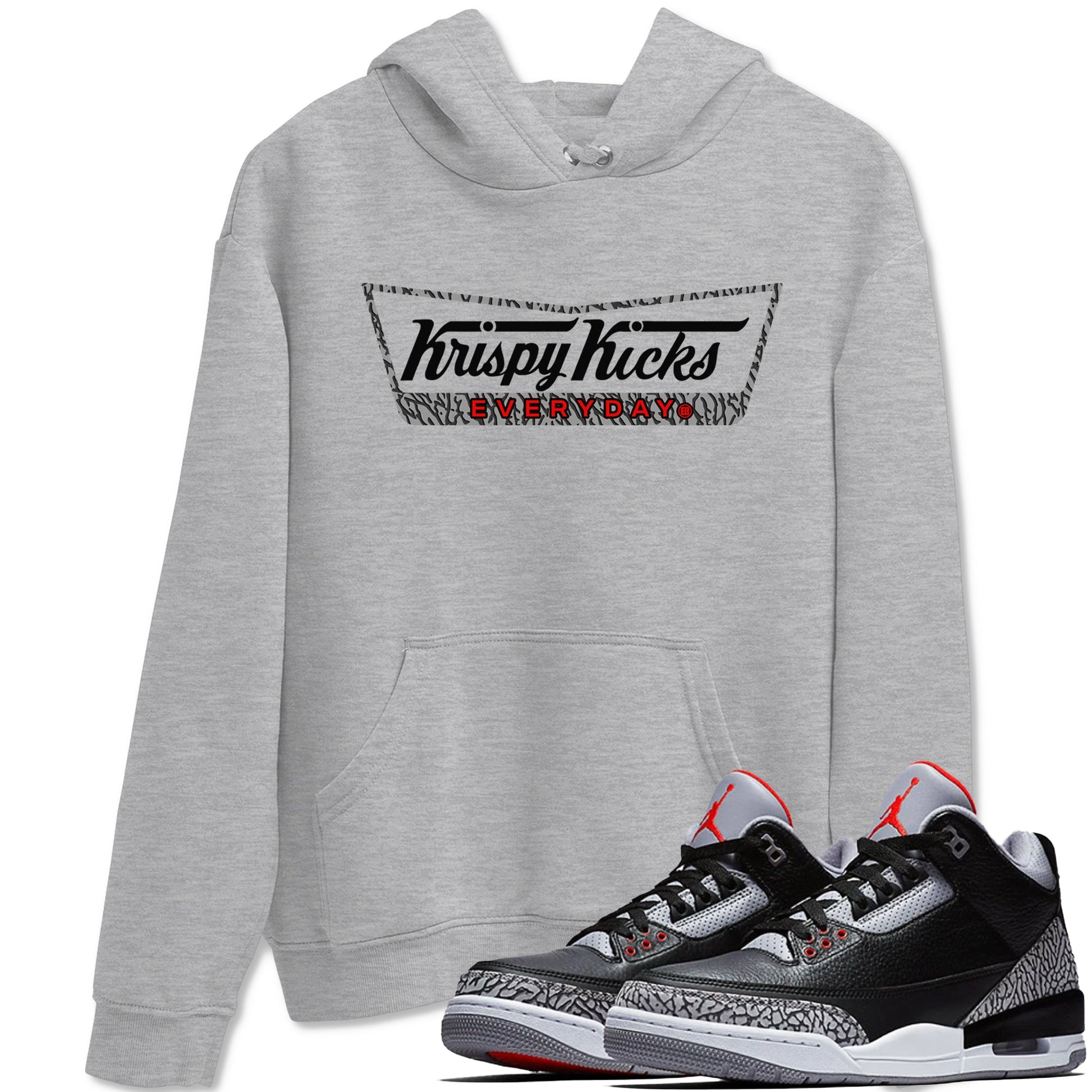 3s Black Cement shirts to match jordans Krispy Kicks sneaker match tees Air Jordan 3 Black Cement match shoes to clothes SNRT Sneaker Tees unisex cotton Heather Grey 1 shirts