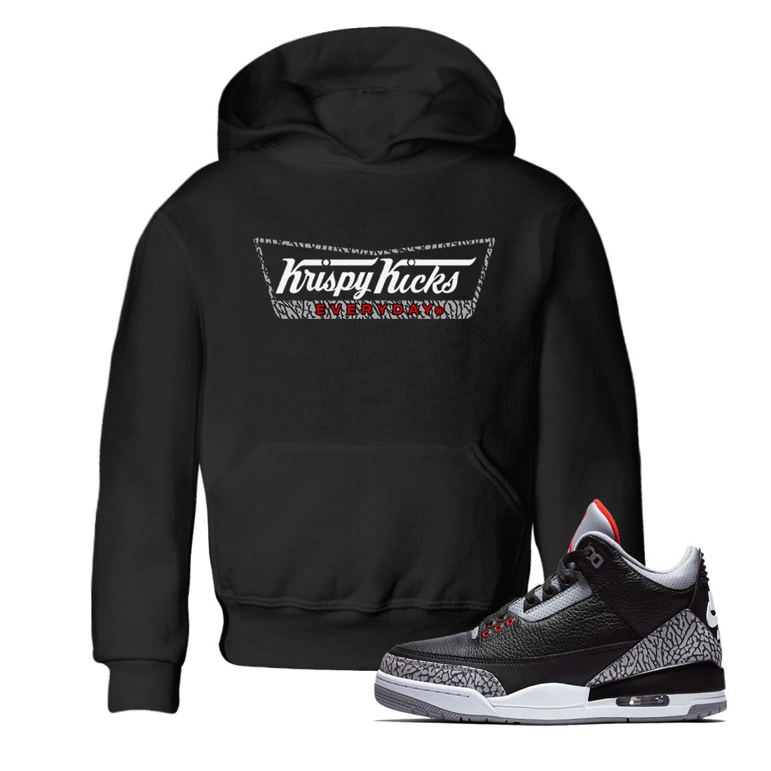 3s Black Cement shirts to match jordans Krispy Kicks sneaker match tees Air Jordan 3 Black Cement match shoes to clothes SNRT Sneaker Tees Youth Baby Black 1 tee