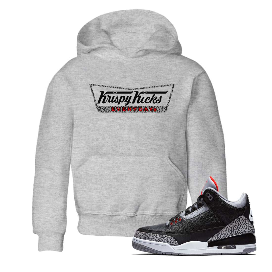 3s Black Cement shirts to match jordans Krispy Kicks sneaker match tees Air Jordan 3 Black Cement match shoes to clothes SNRT Sneaker Tees Youth Baby Heather Grey 1 tee