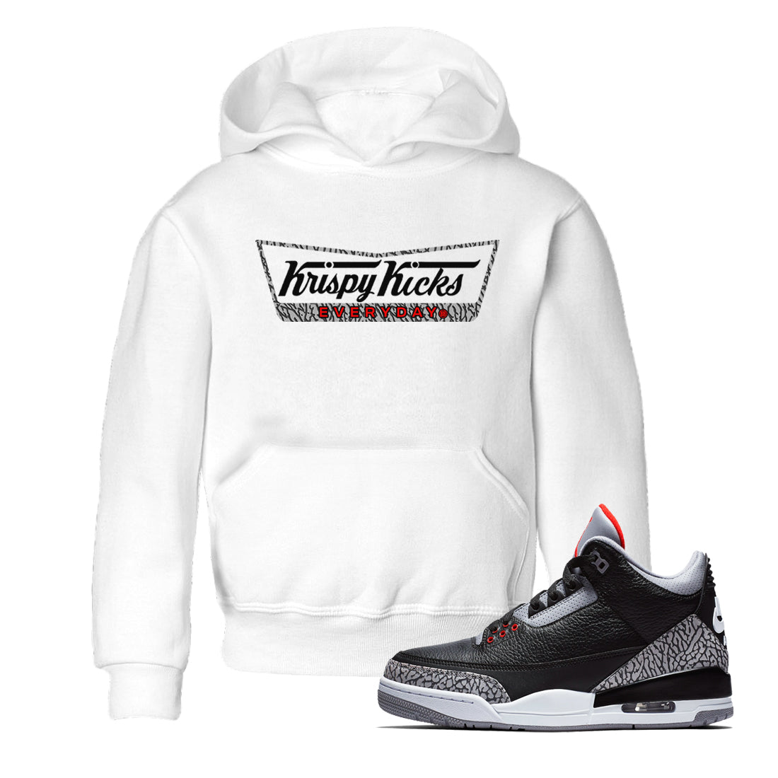 3s Black Cement shirts to match jordans Krispy Kicks sneaker match tees Air Jordan 3 Black Cement match shoes to clothes SNRT Sneaker Tees Youth Baby White 1 tee