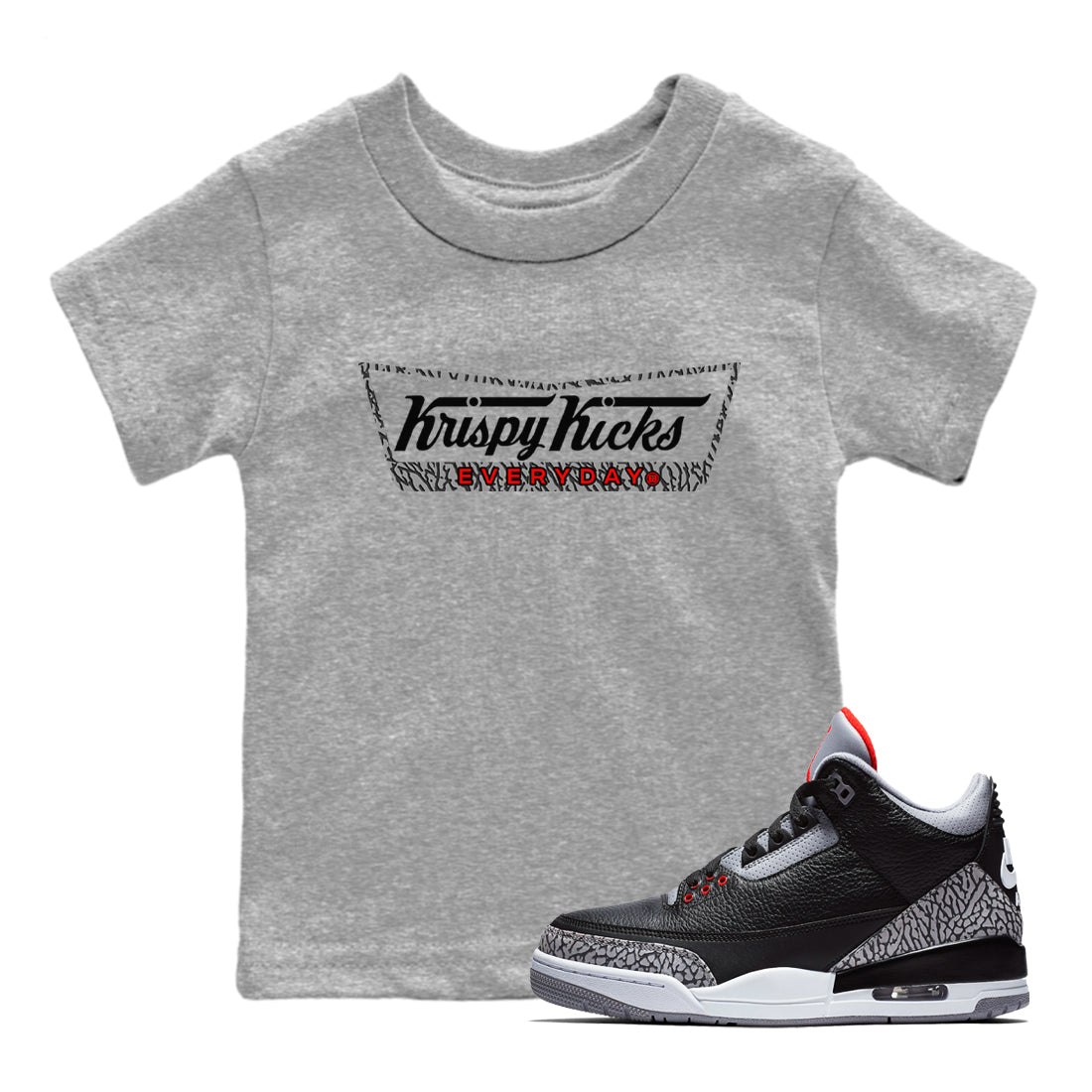 3s Black Cement shirts to match jordans Krispy Kicks sneaker match tees Air Jordan 3 Black Cement match shoes to clothes SNRT Sneaker Tees Youth Baby Heather Grey 1 tee