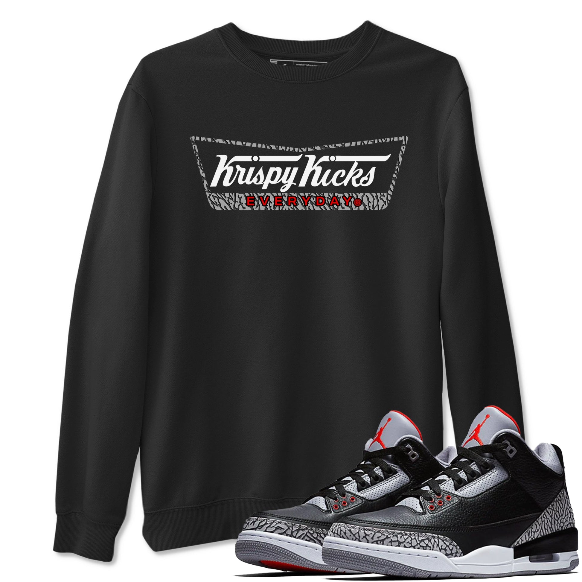 3s Black Cement shirts to match jordans Krispy Kicks sneaker match tees Air Jordan 3 Black Cement match shoes to clothes SNRT Sneaker Tees unisex cotton Black 1 shirts