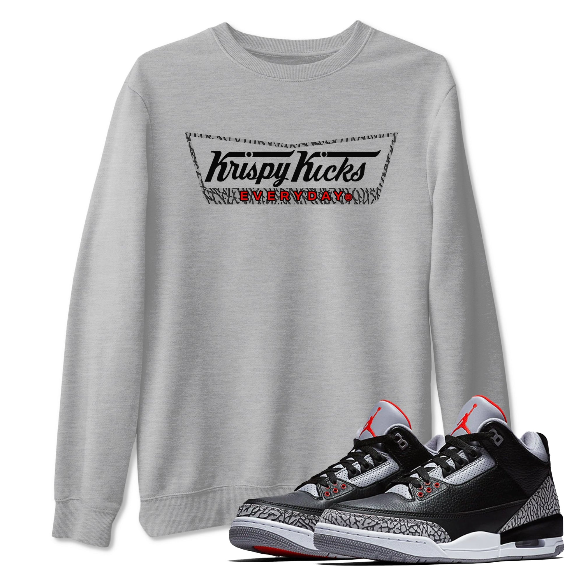 3s Black Cement shirts to match jordans Krispy Kicks sneaker match tees Air Jordan 3 Black Cement match shoes to clothes SNRT Sneaker Tees unisex cotton Heather Grey 1 shirts