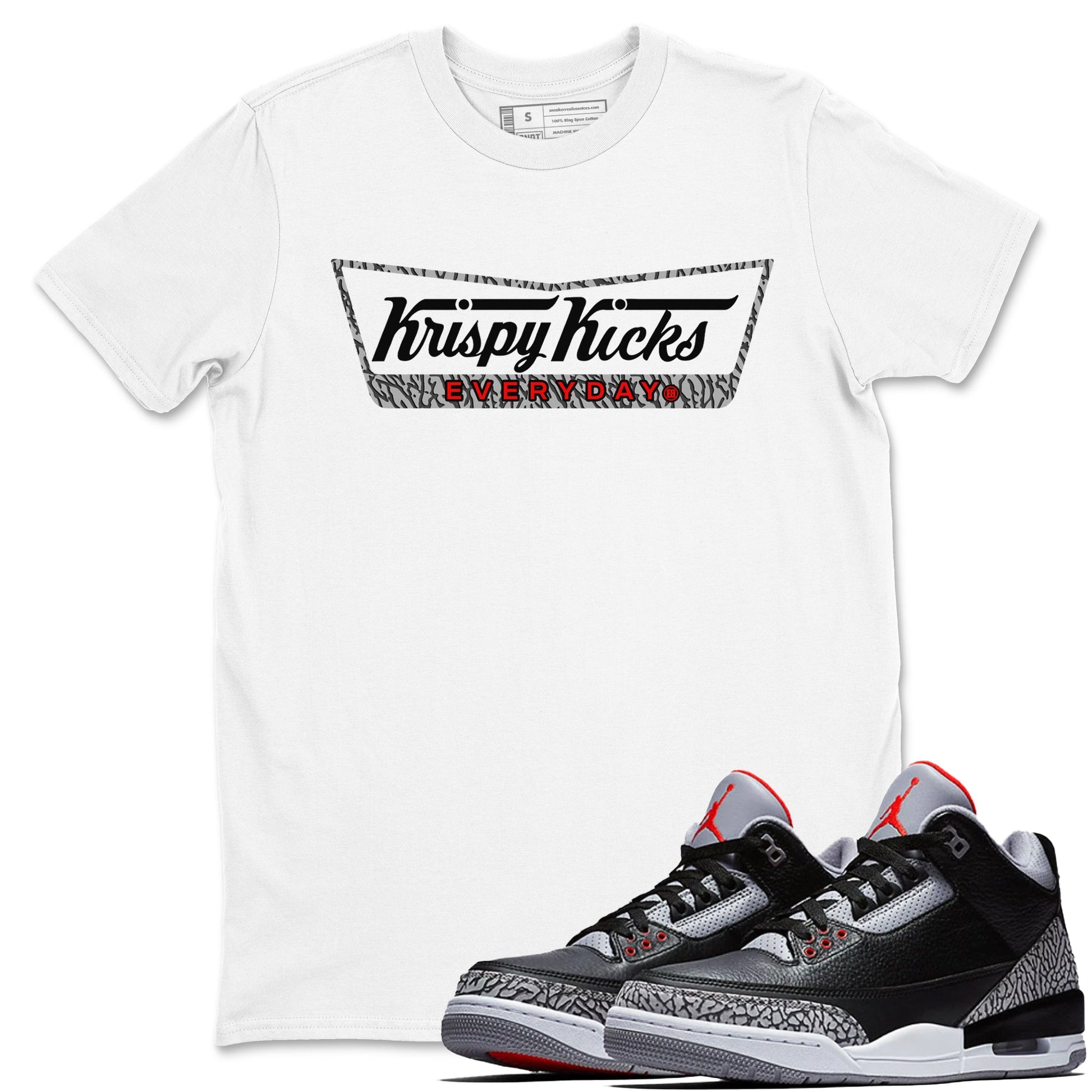 3s Black Cement shirts to match jordans Krispy Kicks sneaker match tees Air Jordan 3 Black Cement match shoes to clothes SNRT Sneaker Tees unisex cotton White 1 shirts