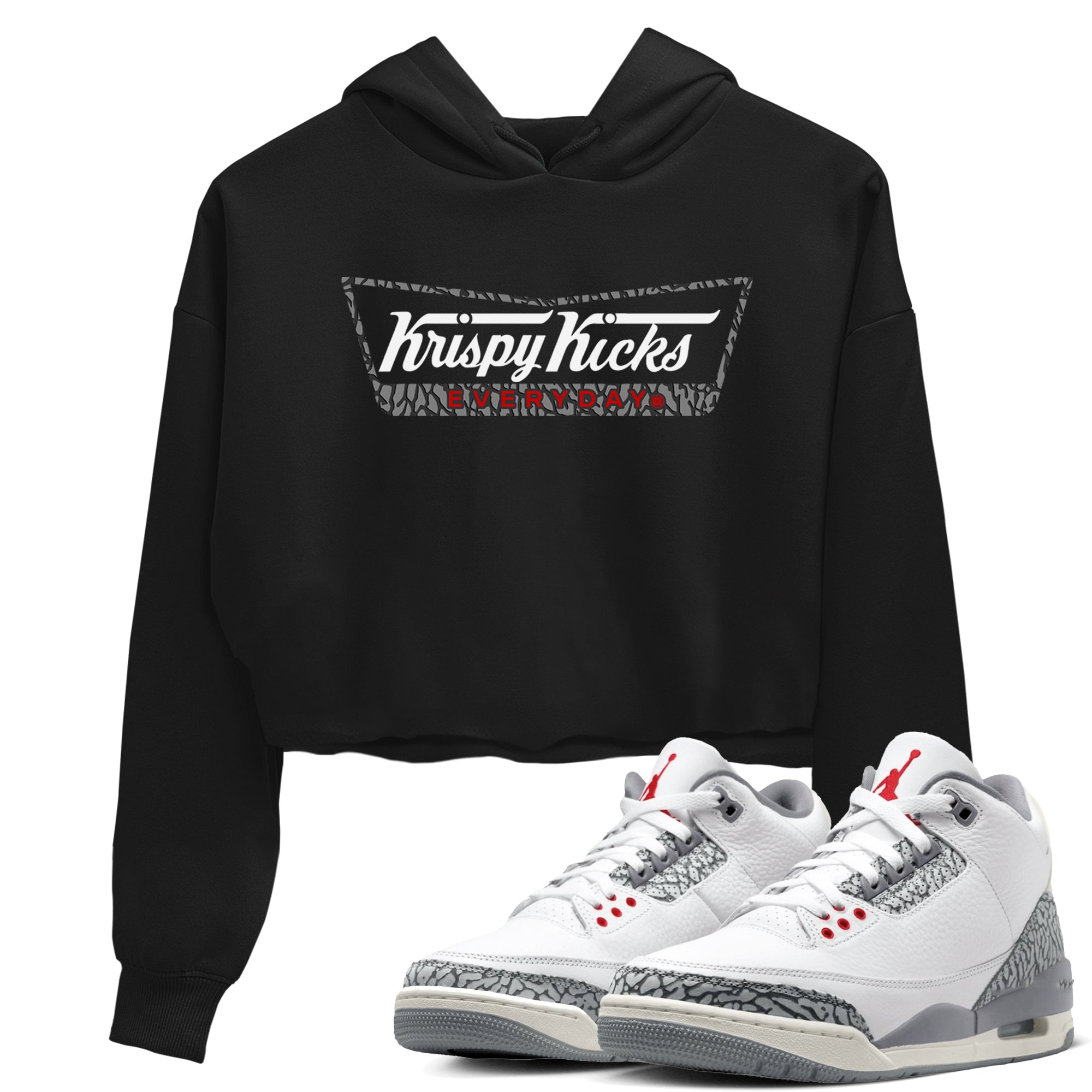 AJ3 Cement Grey shirts to match jordans Krispy Kicks sneaker match tees Air Jordan 3 Cement Grey SNRT Sneaker Tees streetwear brand Black 1 crop tee