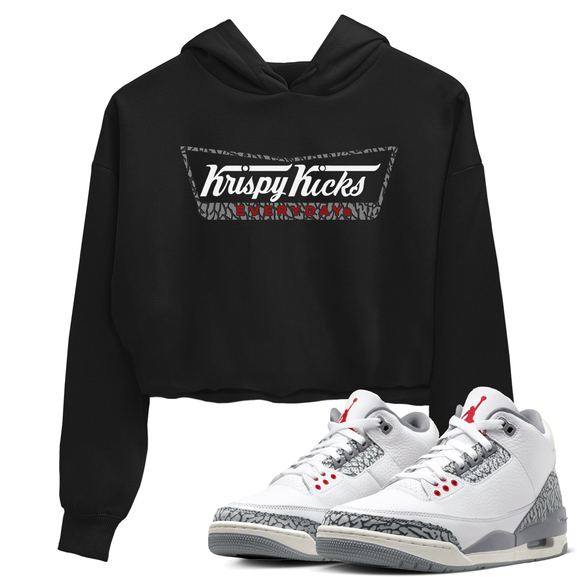 AJ3 Cement Grey shirts to match jordans Krispy Kicks sneaker match tees Air Jordan 3 Cement Grey SNRT Sneaker Tees streetwear brand Black 1 crop tee