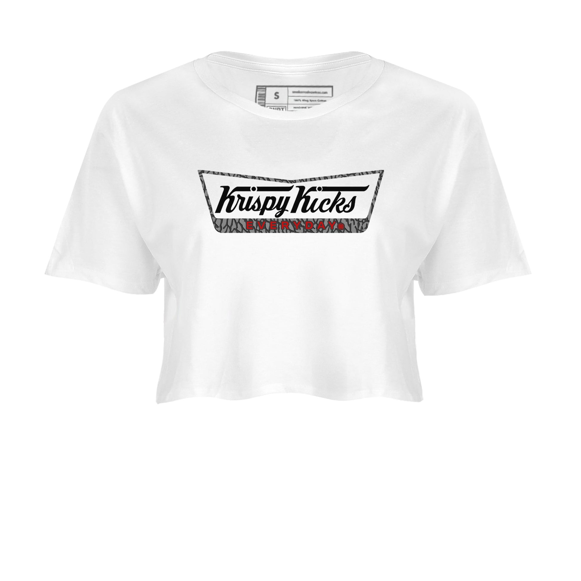 AJ3 Cement Grey shirts to match jordans Krispy Kicks sneaker match tees Air Jordan 3 Cement Grey SNRT Sneaker Tees streetwear brand White 2 crop tee