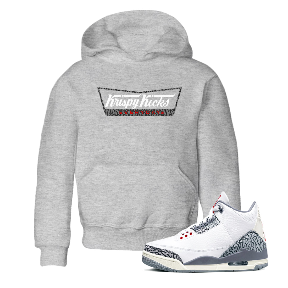 AJ3 Cement Grey shirts to match jordans Krispy Kicks sneaker match tees Air Jordan 3 Cement Grey SNRT Sneaker Tees streetwear brand Baby and Youth Heather Grey 1 cotton tee