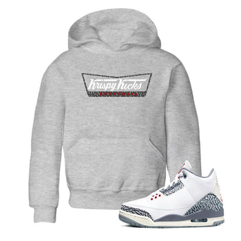 AJ3 Cement Grey shirts to match jordans Krispy Kicks sneaker match tees Air Jordan 3 Cement Grey SNRT Sneaker Tees streetwear brand Baby and Youth Heather Grey 1 cotton tee