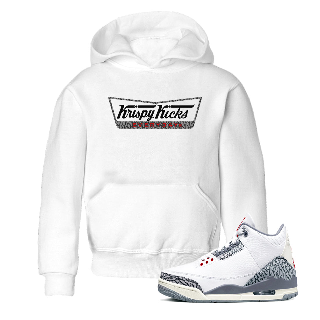 AJ3 Cement Grey shirts to match jordans Krispy Kicks sneaker match tees Air Jordan 3 Cement Grey SNRT Sneaker Tees streetwear brand Baby and Youth White 1 cotton tee