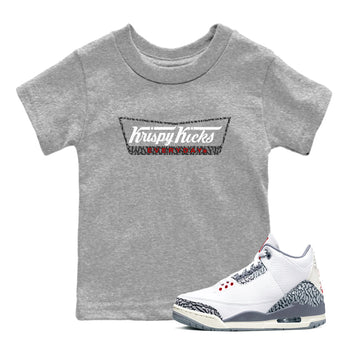 AJ3 Cement Grey shirts to match jordans Krispy Kicks sneaker match tees Air Jordan 3 Cement Grey SNRT Sneaker Tees streetwear brand Baby and Youth Heather Grey 1 cotton tee