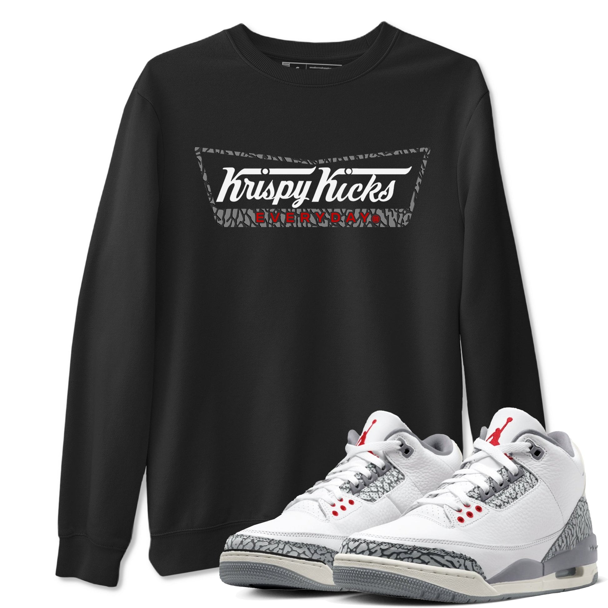 AJ3 Cement Grey shirts to match jordans Krispy Kicks sneaker match tees Air Jordan 3 Cement Grey SNRT Sneaker Tees streetwear brand Black 1 unisex cotton tee