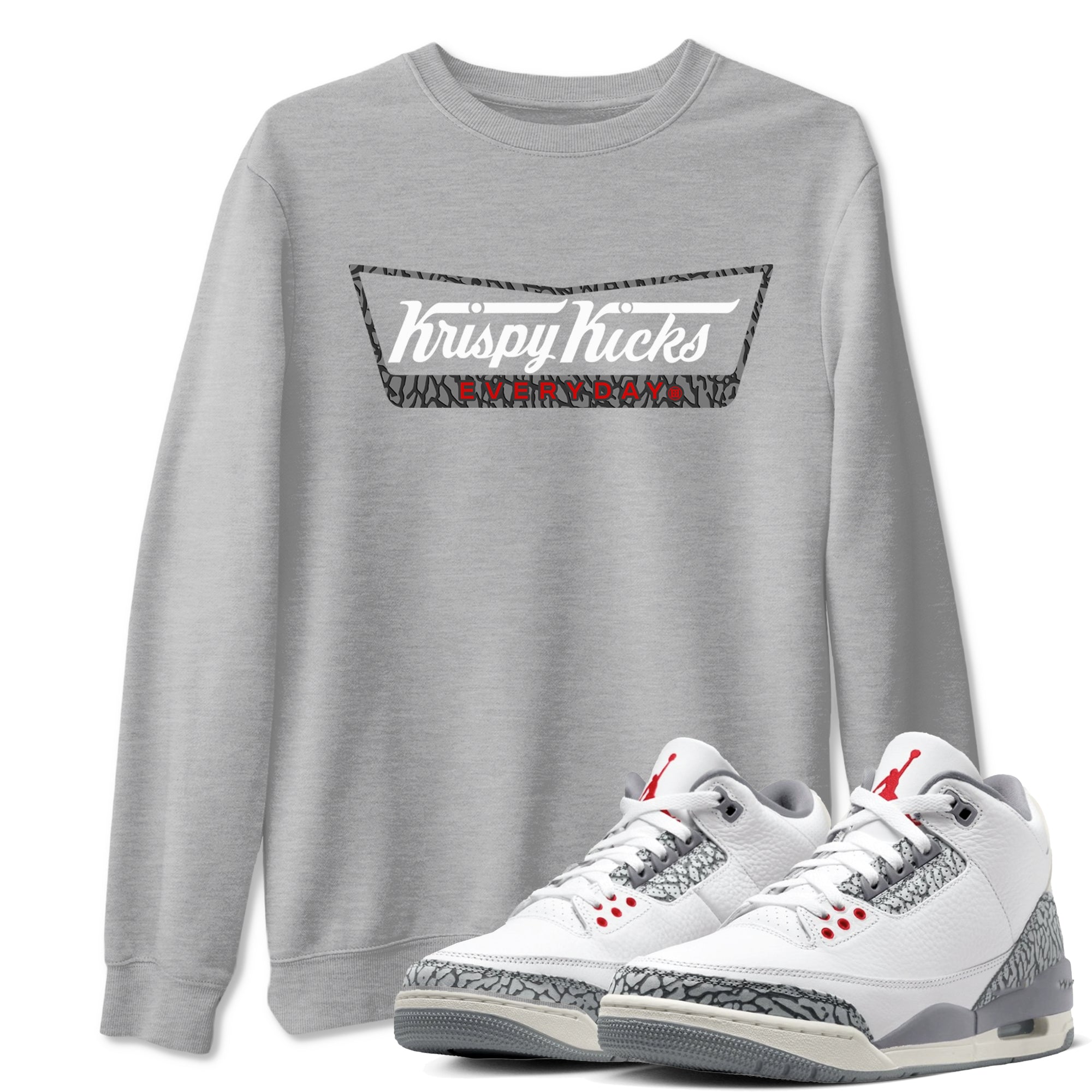 AJ3 Cement Grey shirts to match jordans Krispy Kicks sneaker match tees Air Jordan 3 Cement Grey SNRT Sneaker Tees streetwear brand Heather Grey 1 unisex cotton tee