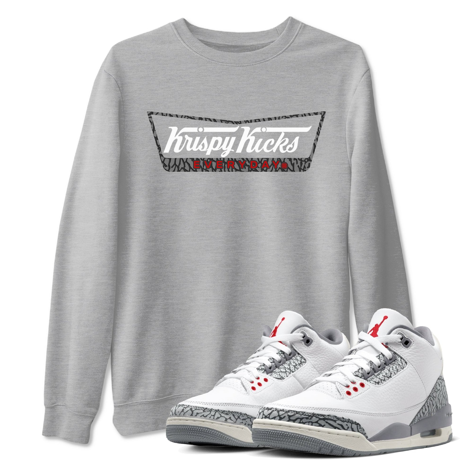 AJ3 Cement Grey shirts to match jordans Krispy Kicks sneaker match tees Air Jordan 3 Cement Grey SNRT Sneaker Tees streetwear brand Heather Grey 1 unisex cotton tee