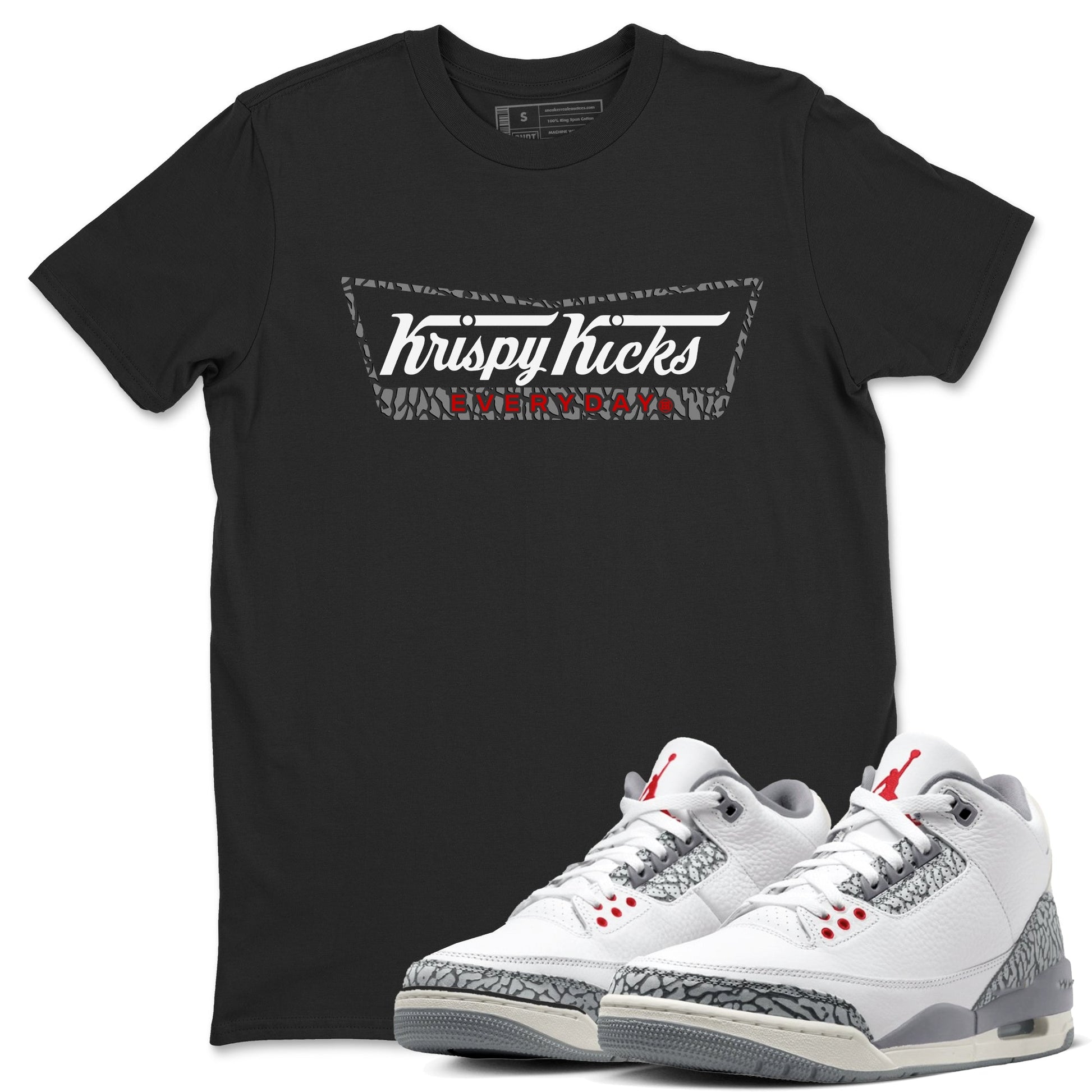 AJ3 Cement Grey shirts to match jordans Krispy Kicks sneaker match tees Air Jordan 3 Cement Grey SNRT Sneaker Tees streetwear brand Black 1 unisex cotton tee