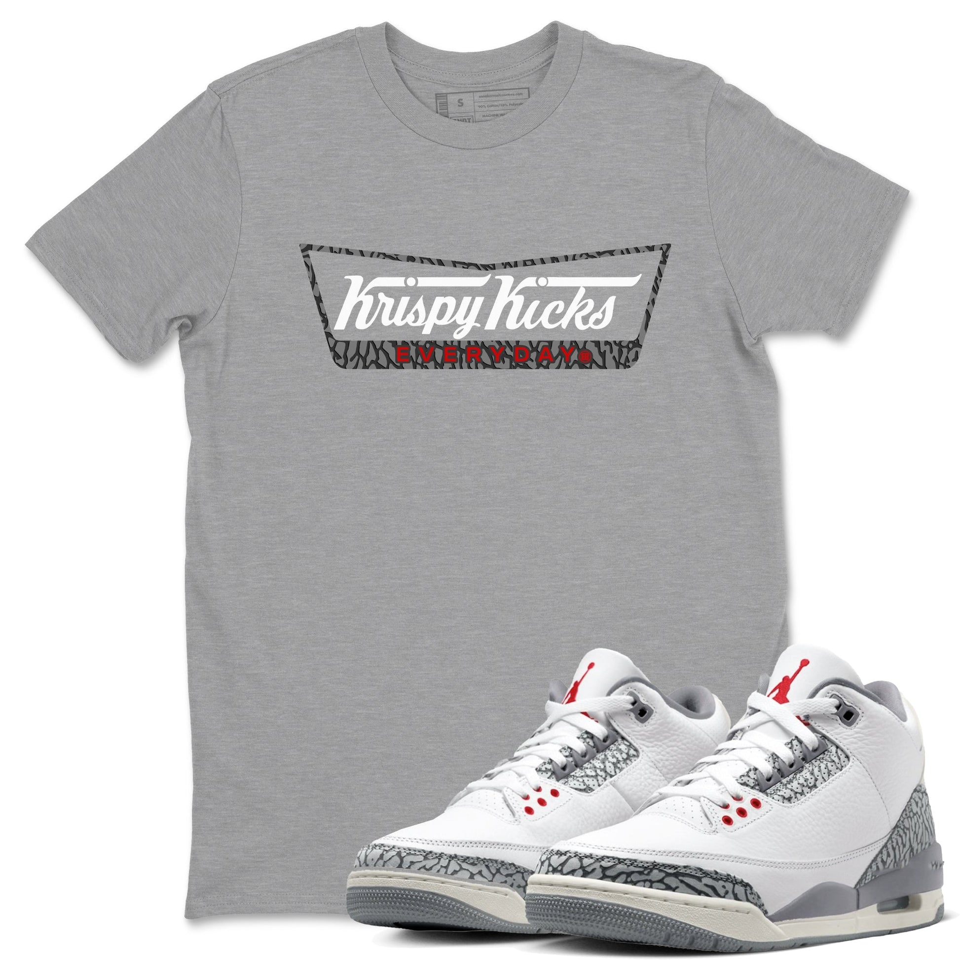 AJ3 Cement Grey shirts to match jordans Krispy Kicks sneaker match tees Air Jordan 3 Cement Grey SNRT Sneaker Tees streetwear brand Heather Grey 1 unisex cotton tee