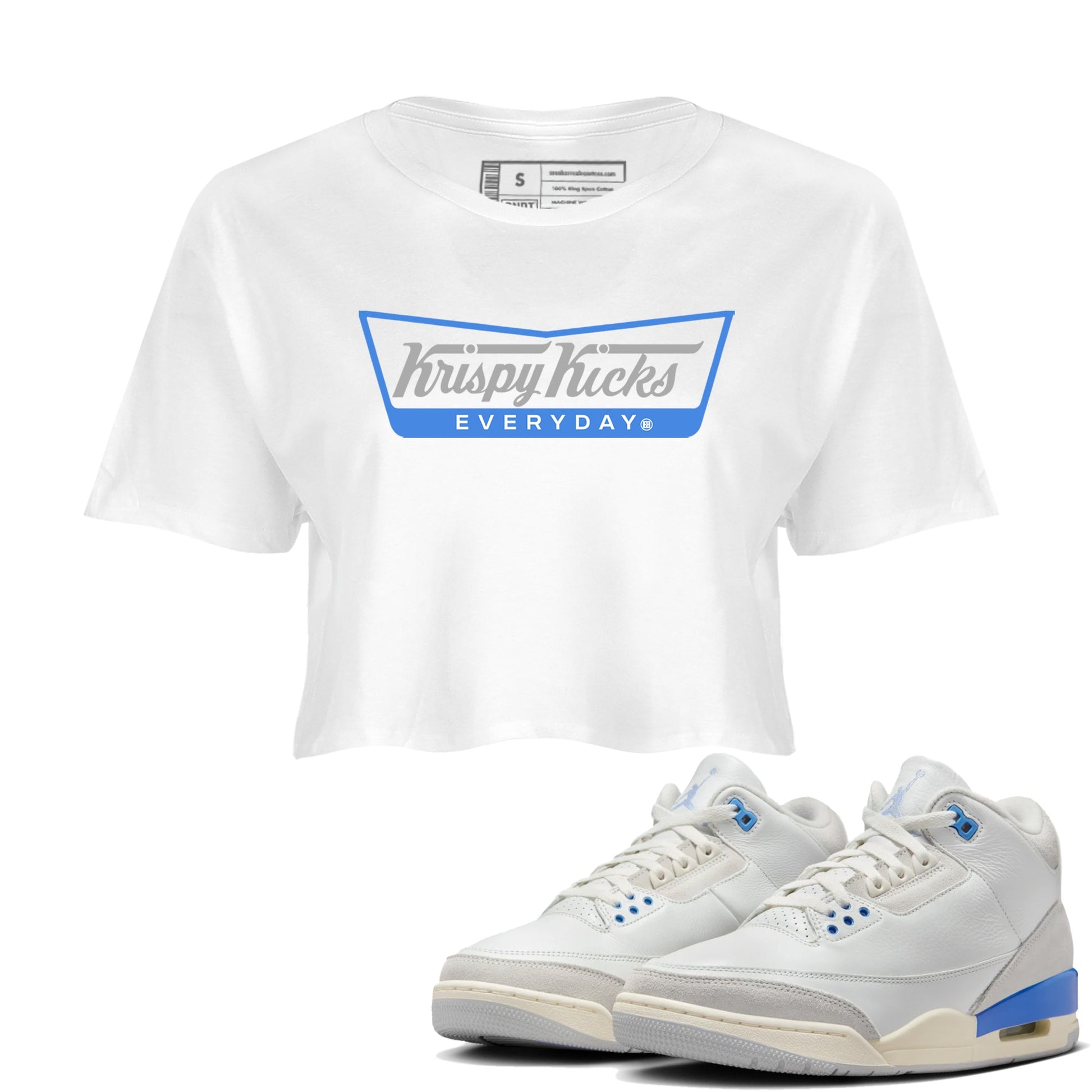 Air Jordan 3 Lucky Shorts shirts to match jordans Krispy Kicks sneaker match tees Air Jordan 3 Retro Lucky Shorts match shoes to clothes SNRT Sneaker Tees unisex cotton White 1 crop tee