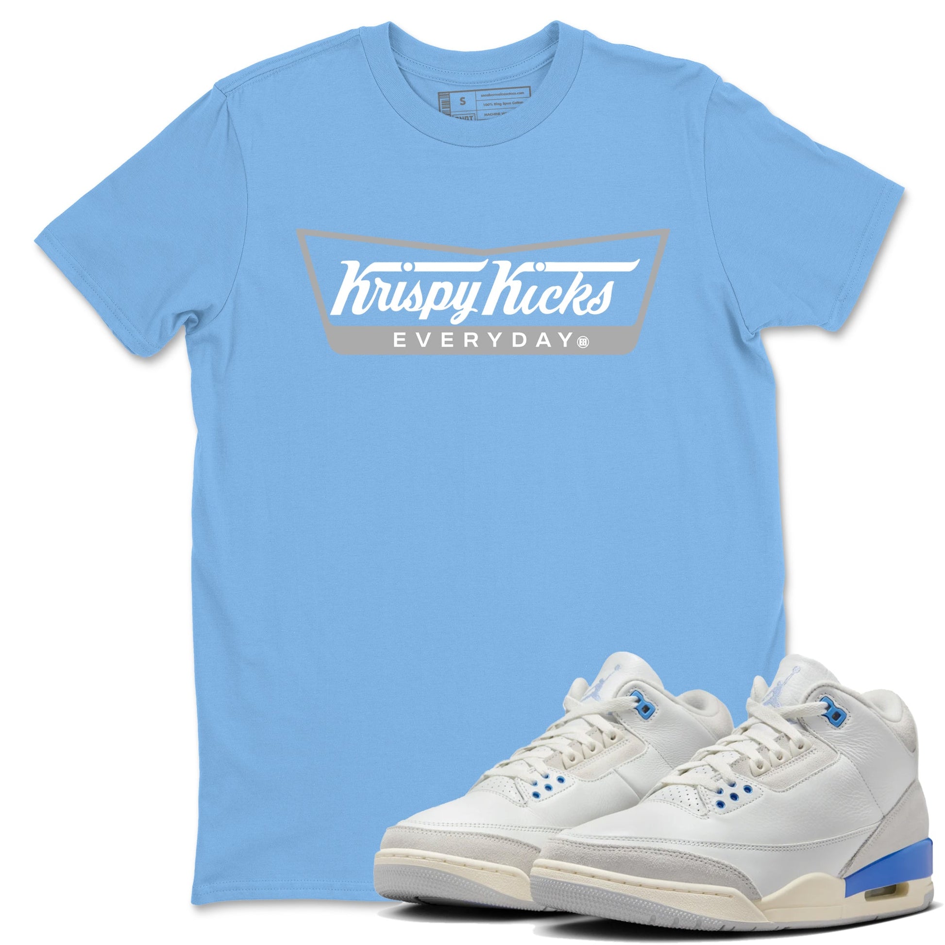 Air Jordan 3 Lucky Shorts shirts to match jordans Krispy Kicks sneaker match tees Air Jordan 3 Retro Lucky Shorts match shoes to clothes SNRT Sneaker Tees unisex cotton Carolina Blue 1 shirts