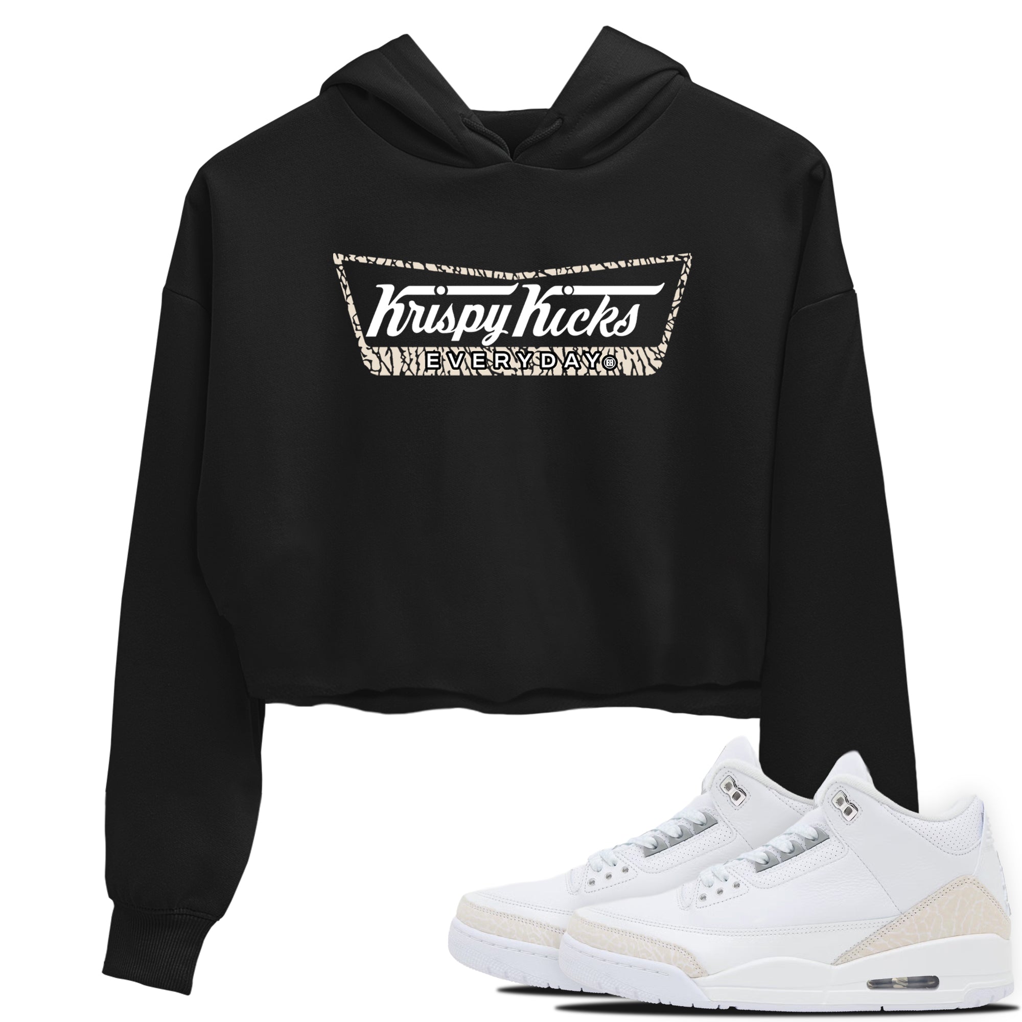 Krispy Kicks womens crop tee made to vibe with the Air Jordan 3 Pure Money sneakers — the perfect match in Black 1.