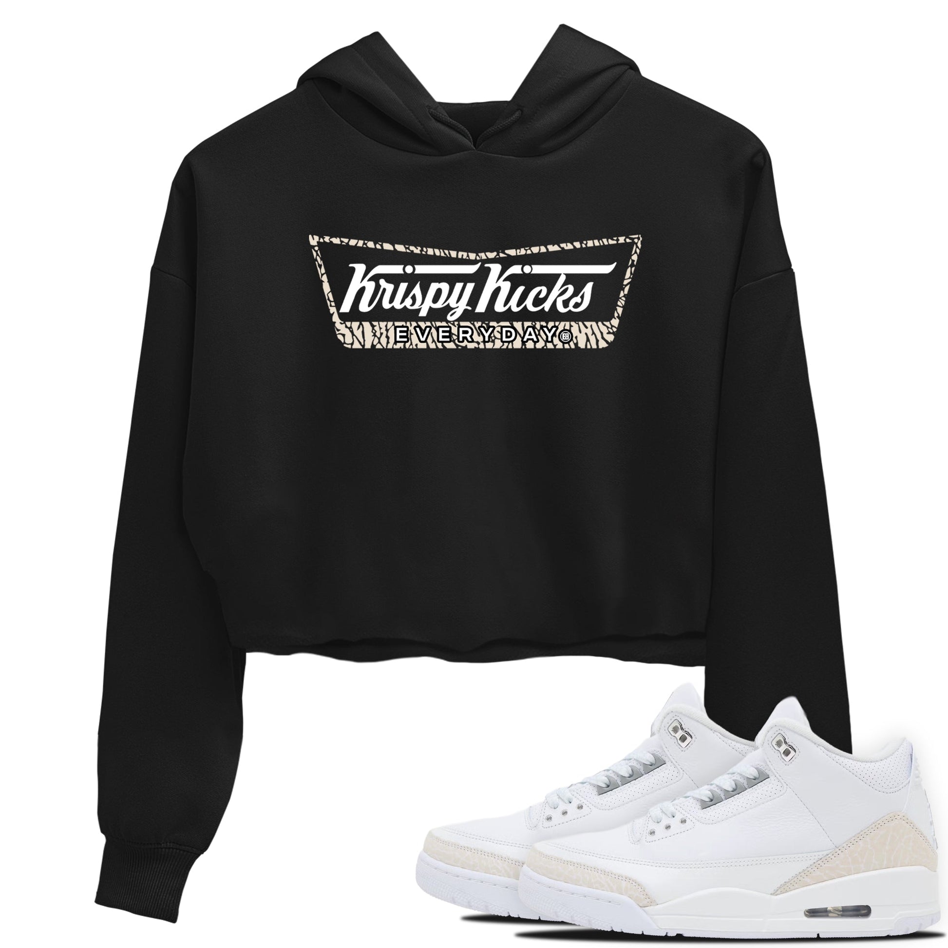 Krispy Kicks womens crop tee made to vibe with the Air Jordan 3 Pure Money sneakers — the perfect match in Black 1.