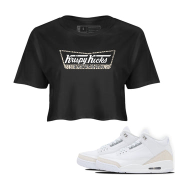 Krispy Kicks womens crop tee made to vibe with the Air Jordan 3 Pure Money sneakers — the perfect match in Black 1.