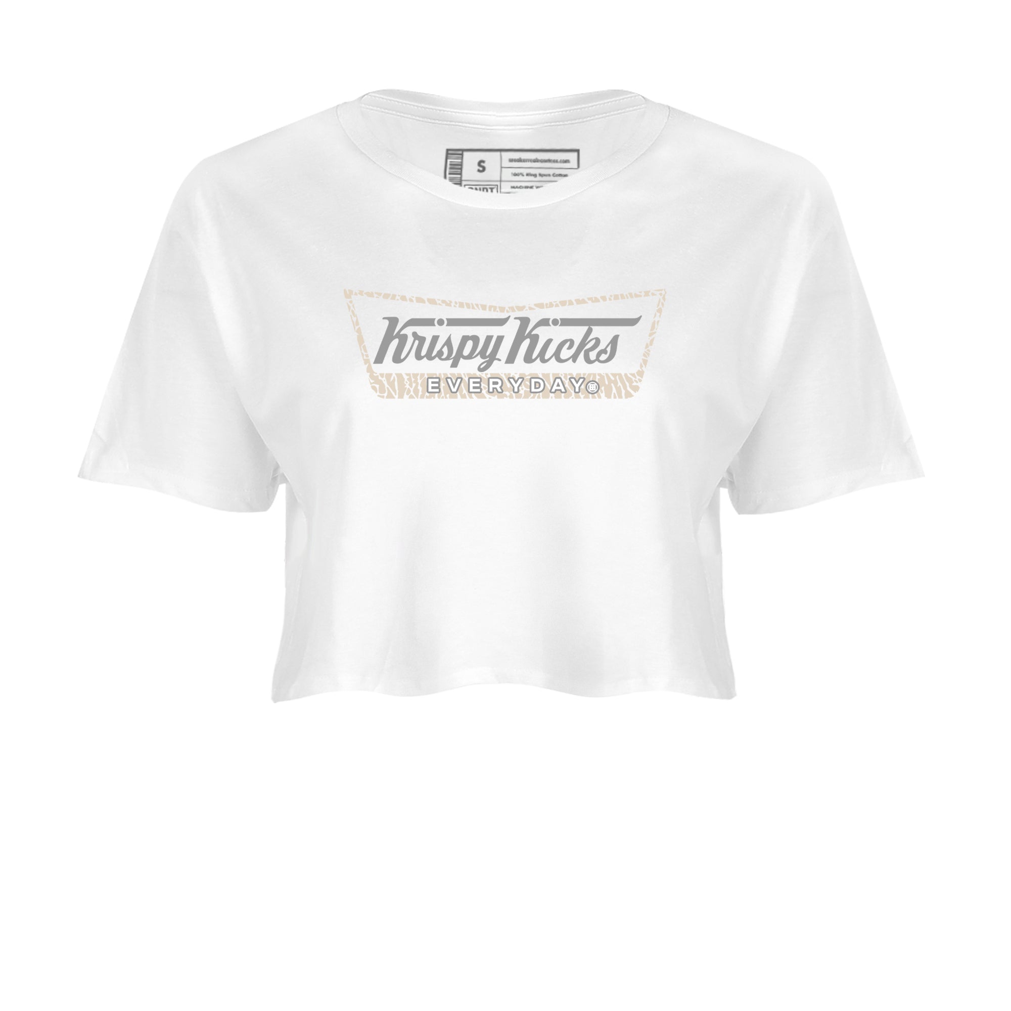Krispy Kicks womens crop tee made to vibe with the Air Jordan 3 Pure Money sneakers — the perfect match in White 2.